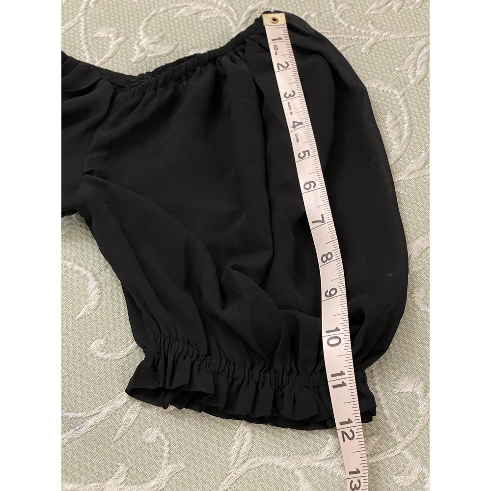 Hollister Dress Womens XS Black Puff Sleeve Smocked Babydoll Mini Ruffle Hem - Picture 9 of 16